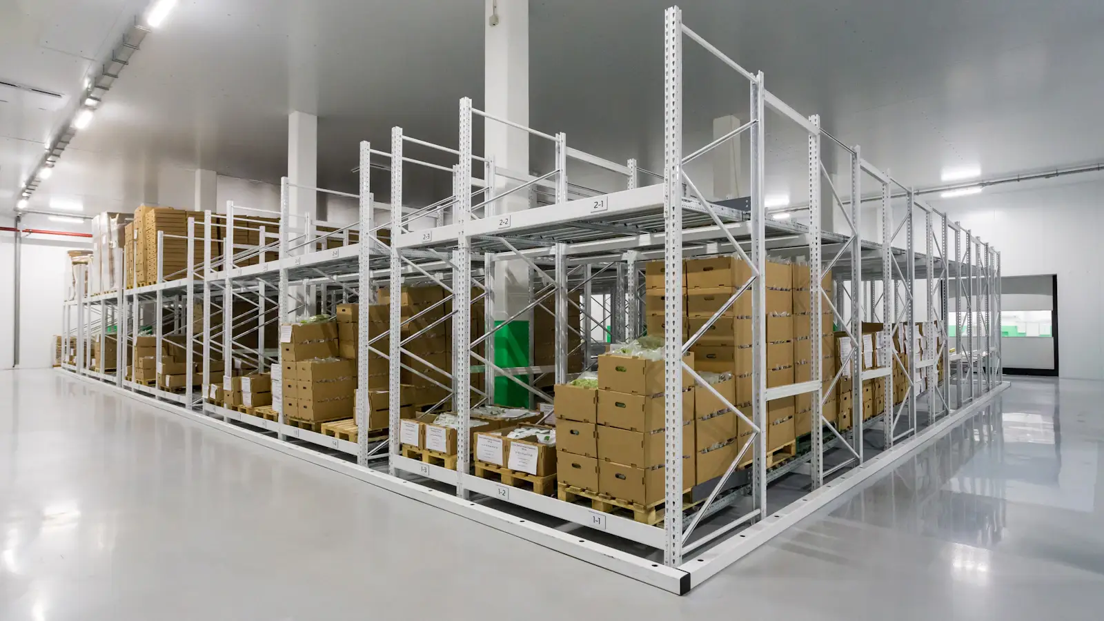Bright warehouse interior with storage racking